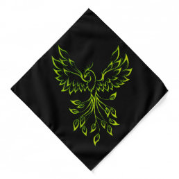Green Phoenix Rises on Black  Bandana