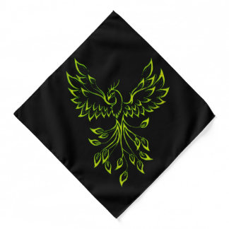 Green Phoenix Rises on Black Bandana
