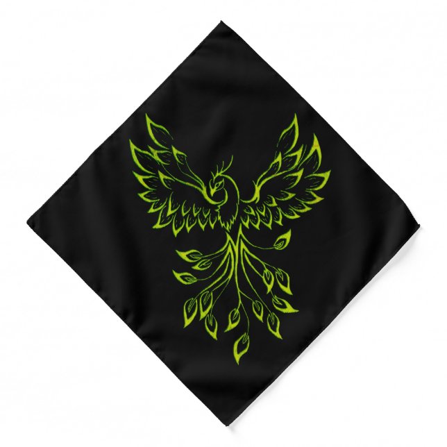 Green Phoenix Rises on Black  Bandana (Front)