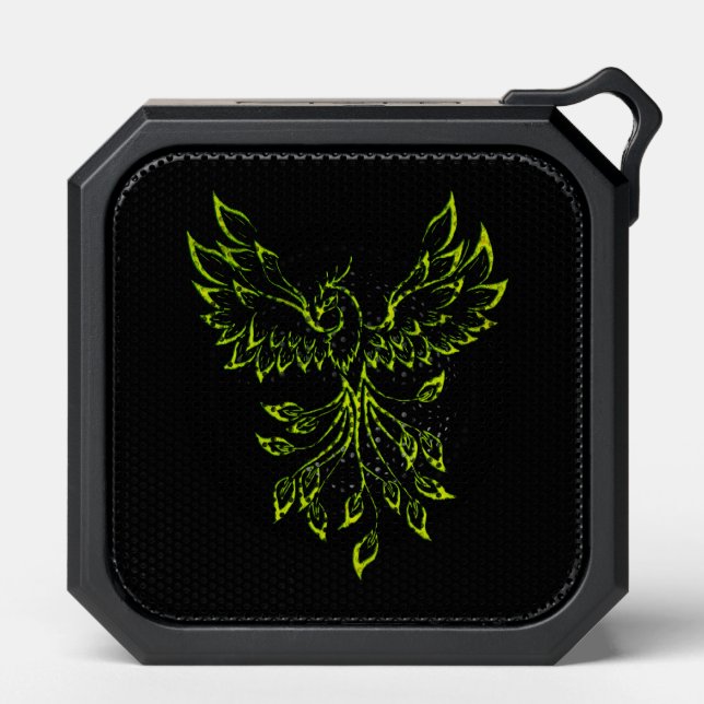 Green Phoenix Rises on Black  Bluetooth Speaker (Front)