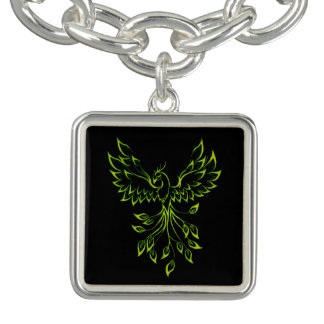 Green Phoenix Rises on Black  Bracelet