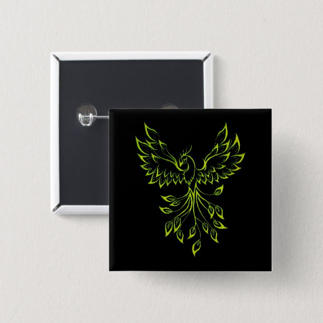 Green Phoenix Rises on Black  Button (Front & Back)