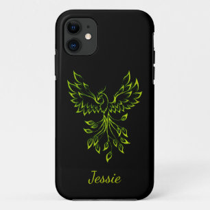 Green Phoenix Rises on Black iPhone 11 Case