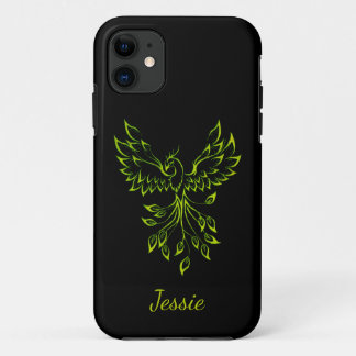Green Phoenix Rises on Black  iPhone 11 Case