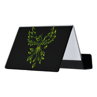 Green Phoenix Rises on Black  Desk Business Card Holder