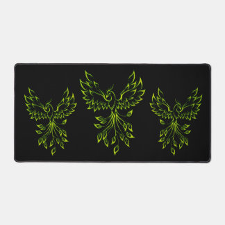 Green Phoenix Rises on Black  Desk Mat
