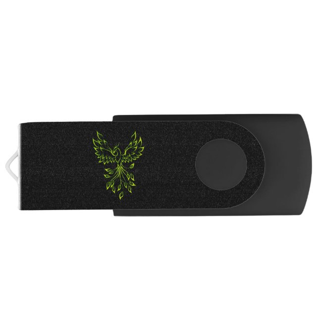 Green Phoenix Rises on Black  Flash Drive (Back)