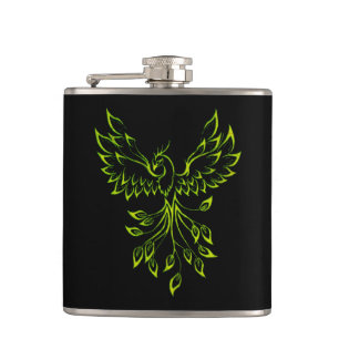 Green Phoenix Rises on Black  Flask