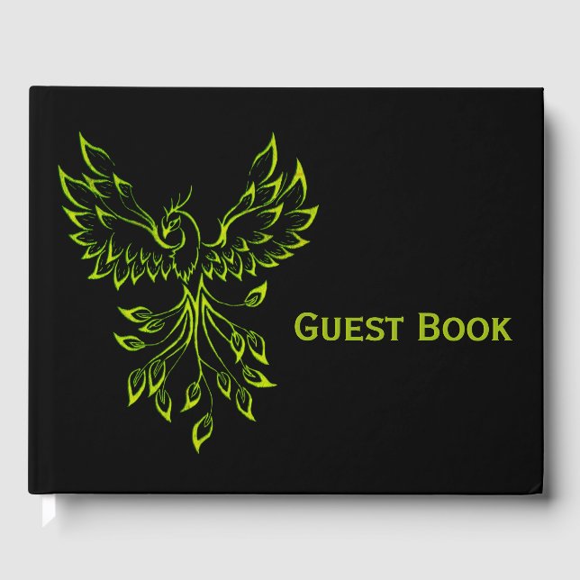 Green Phoenix Rises on Black Guest Book (Front)