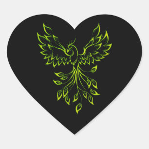 Green Phoenix Rises on Black Heart Sticker