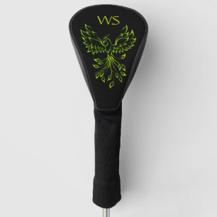 Green Phoenix Rises on Black Initial Golf Head Cover