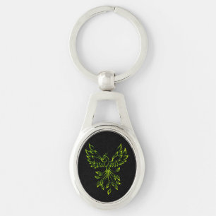 Green Phoenix Rises on Black  Keychain