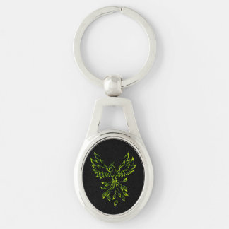 Green Phoenix Rises on Black Keychain