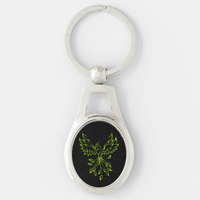 Green Phoenix Rises on Black  Keychain (Front)