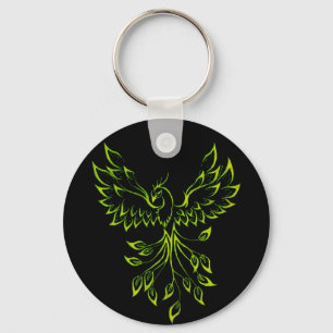 Green Phoenix Rises on Black  Keychain