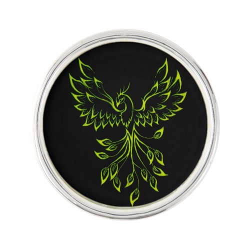 Green Phoenix Rises on Black  Lapel Pin