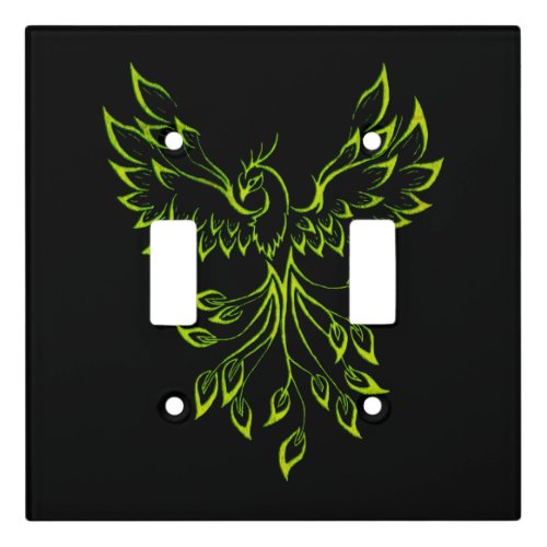 Green Phoenix Rises on Black Light Switch Cover
