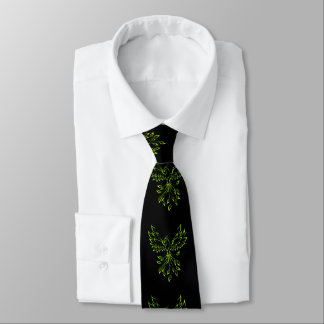 Green Phoenix Rises on Black Neck Tie