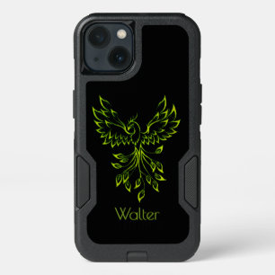Green Phoenix Rises on Black iPhone 13 Case
