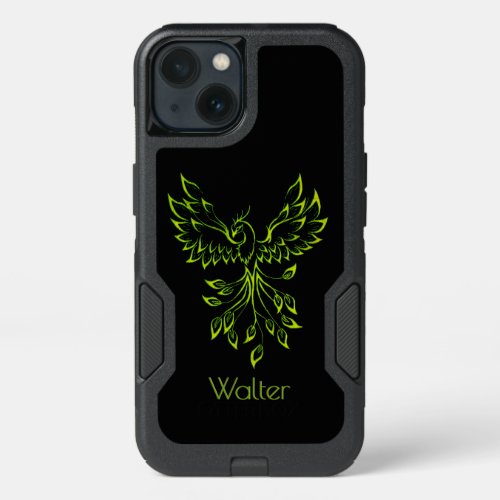 Green Phoenix Rises on Black  iPhone 13 Case