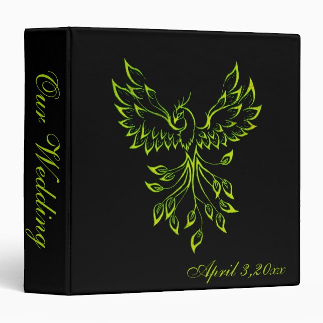 Green Phoenix Rises on Black Personal 3 Ring Binder (Front/Spine)