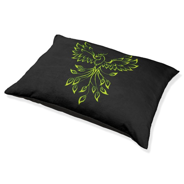 Green Phoenix Rises on Black  Pet Bed (Angled)
