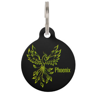 Green Phoenix Rises on Black Pet ID Tag