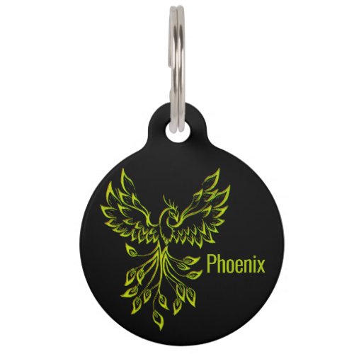 Green Phoenix Rises on Black  Pet ID Tag