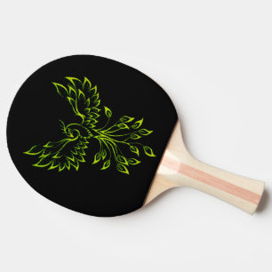 Green Phoenix Rises on Black Ping Pong Paddle