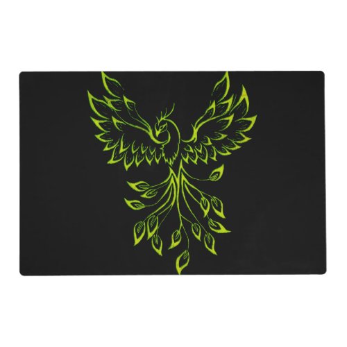 Green Phoenix Rises on Black  Placemat