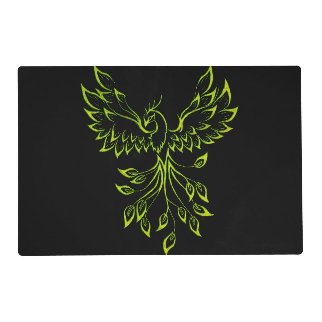 Green Phoenix Rises on Black  Placemat (Front)