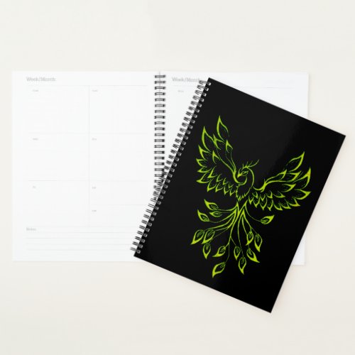 Green Phoenix Rises on Black  Planner