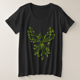 Green Phoenix Rises on Black Plus Size T-Shirt