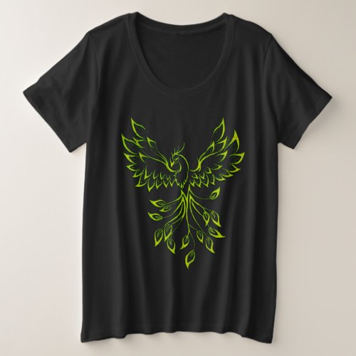 Green Phoenix Rises on Black  Plus Size T_Shirt