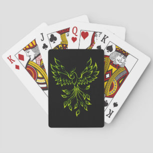 Green Phoenix Rises on Black Poker Cards