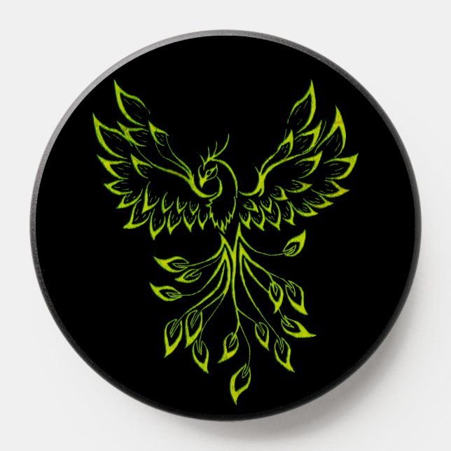 Green Phoenix Rises on Black  PopSocket (Popsocket)
