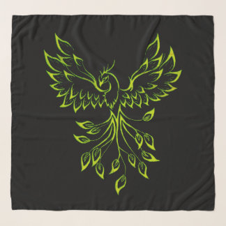 Green Phoenix Rises on Black  Scarf