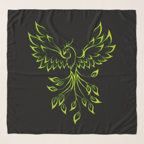 Green Phoenix Rises on Black  Scarf