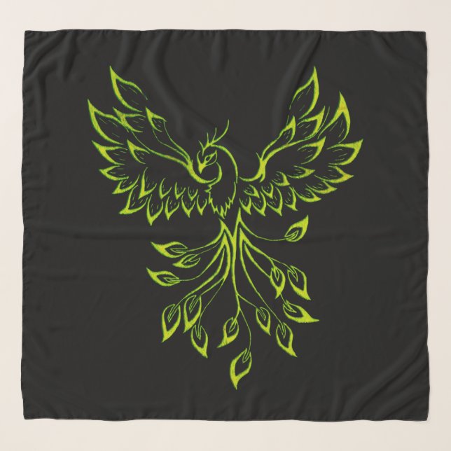 Green Phoenix Rises on Black  Scarf (Front)