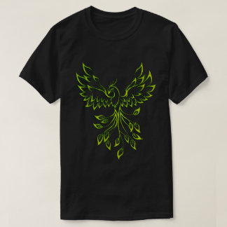 Green Phoenix Rises on Black T-Shirt