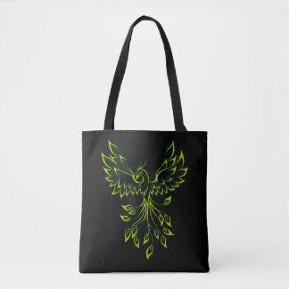 Green Phoenix Rises on Black  Tote Bag