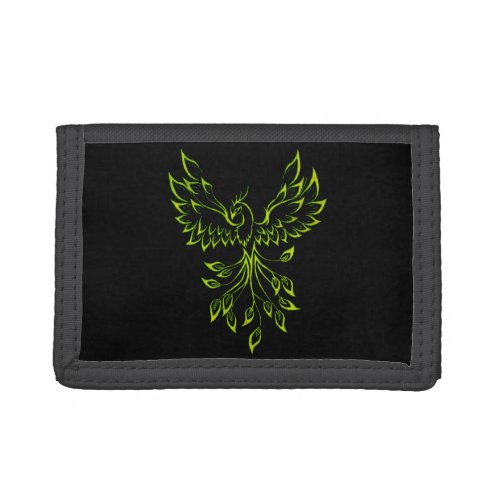 Green Phoenix Rises on Black  Trifold Wallet