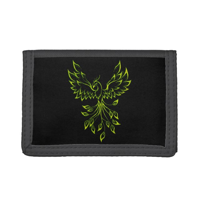 Green Phoenix Rises on Black  Trifold Wallet (Front)