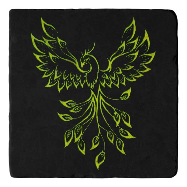 Green Phoenix Rises on Black  Trivet (Front)