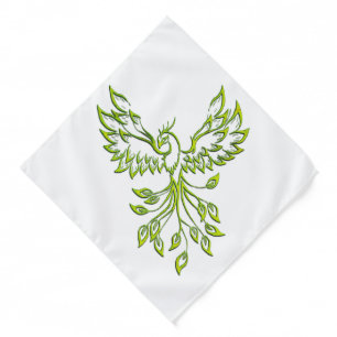 Green Phoenix Rises on White Bandana