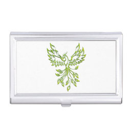 Green Phoenix Rises on White Business Card Case