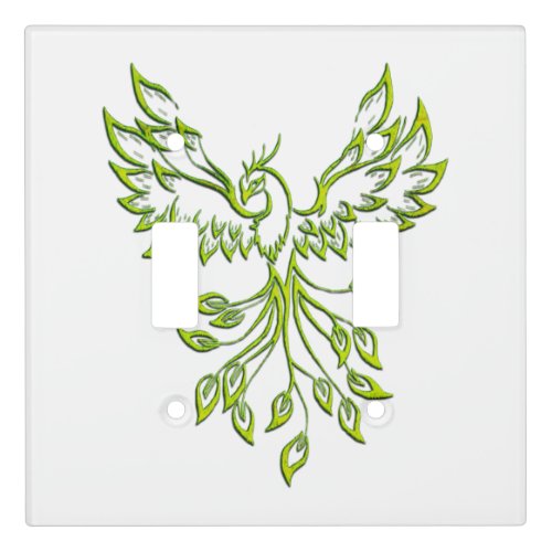 Green Phoenix Rises on White Light Switch Cover