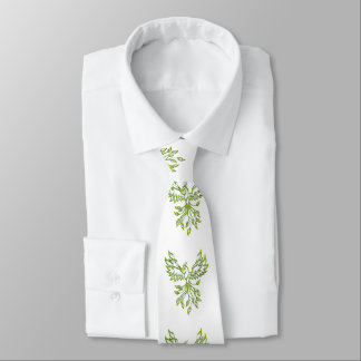 Green Phoenix Rises on White Neck Tie
