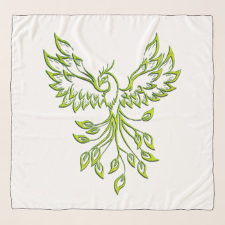 Green Phoenix Rises on White Scarf
