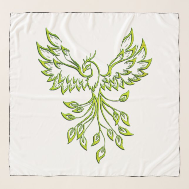 Green Phoenix Rises on White Scarf (Front)